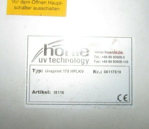 Honle Uvaprint 175Hplkv + Uv Bulb + Matching 4000 Watt Evg Eps Power Supply