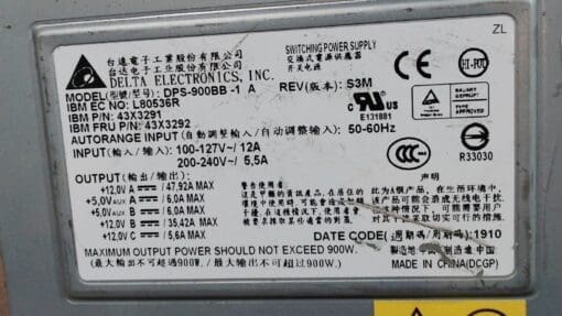 Ibm Power Supply 900W For X Idataplex Dx360 M3 Dps-900Bb-1, 43X3291, 43X3292