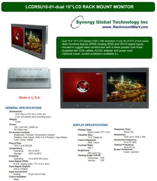 Synergy Global Technology Inc Lcdr5U10-01Dual Lex 5U Rackmount Dual 10.5&Quot; Lcd