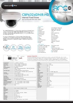 Concept Pro CBP6324DNIR-HD HEAVY DUTY VERY LOW LIGHT HD DOME CAMERA