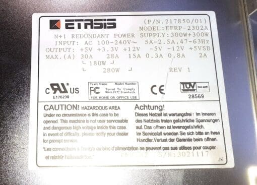 Efrp-2302A, Etasis 217850/01, 300W + 300W Redundant Power Supply