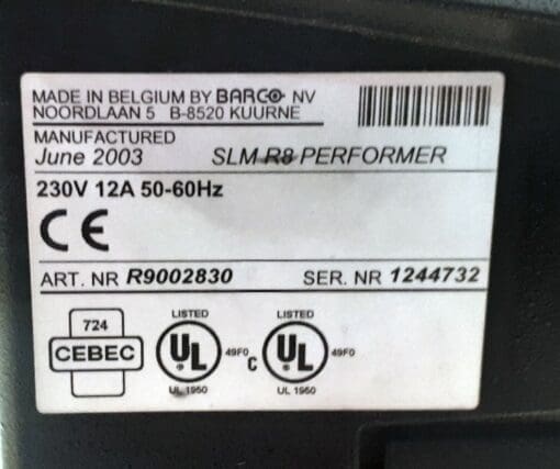 Barco Slm R8 Performer 8000 Lumen Sxga Large Venue Projector