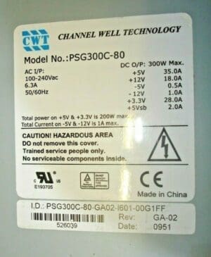 CWT CHANNEL WELL TECHNOLOGY MODEL PSG300C-80 30WATT POWER SUPPLY