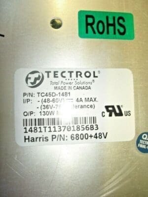 TECTROL TC45D-1481, 6800+ 48V POWER SUPPLY