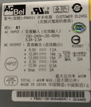 AcBel FS6011 400W Server Power Supply