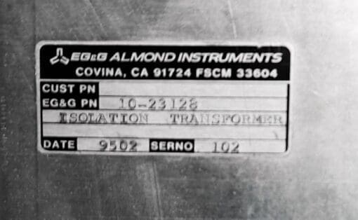 Eg&Amp;G Almond Instruments 10-23128 Isolation Transformer 208 Vac 3Ø To 115 Vac 3Ø