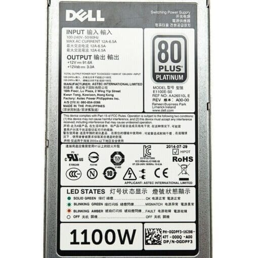 Dell E1100E-S0 Server Power Supply Aa26510Le For Poweredge R620 R720 R820