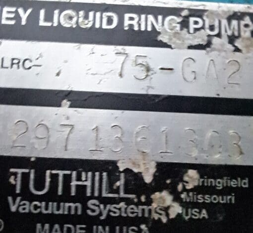 Tuthill-Kinney Klrc-75-Ga2 Liquid Ring Vacuum Pump +3 Ph Baldor 35V356-0087G1