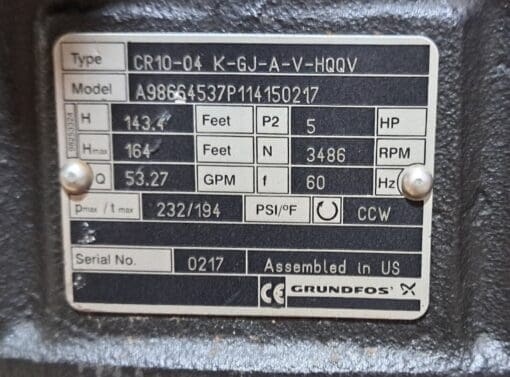Grundfos Cr10-04 K-Gj-A-V-Hqqv With Teco Explosion Proof Motor Xp0052C