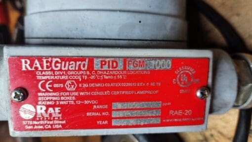 Rae Guard Fgm-1000 Photoionization Detector Sensor 9-36 Vdc 1000 Ppm 3 Watts