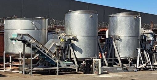 Two 1500 Gallon Tipping Steam Jacketed Cookers And 1500 Gallon Cooling Tank