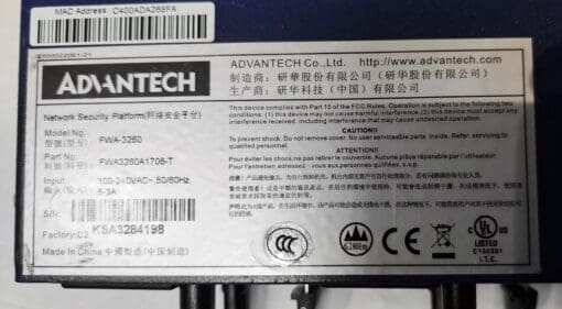 Advantech Fwa3260A1706-T Fwa-3260 Network Appliance